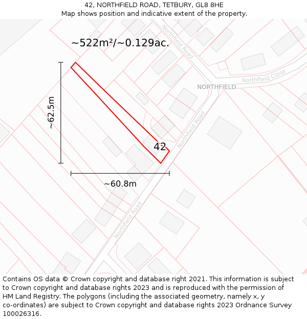 42, NORTHFIELD ROAD, TETBURY, GL8 8HE: Plot and title map