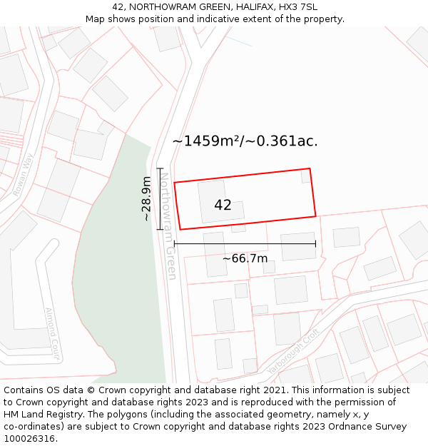 42, NORTHOWRAM GREEN, HALIFAX, HX3 7SL: Plot and title map