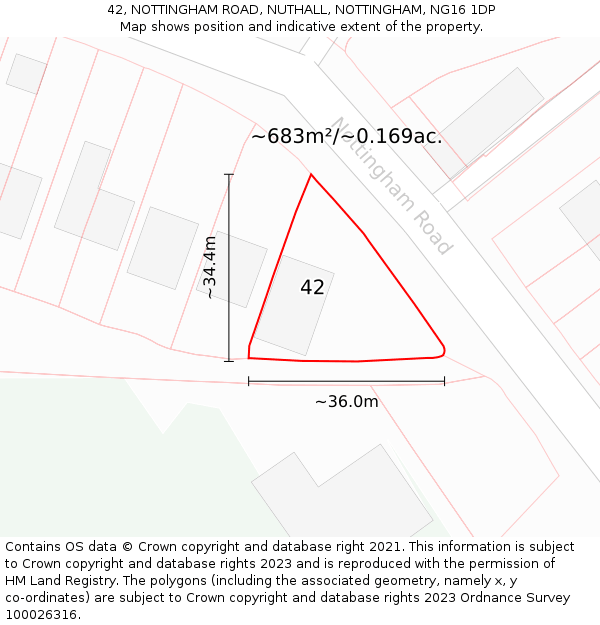 42, NOTTINGHAM ROAD, NUTHALL, NOTTINGHAM, NG16 1DP: Plot and title map