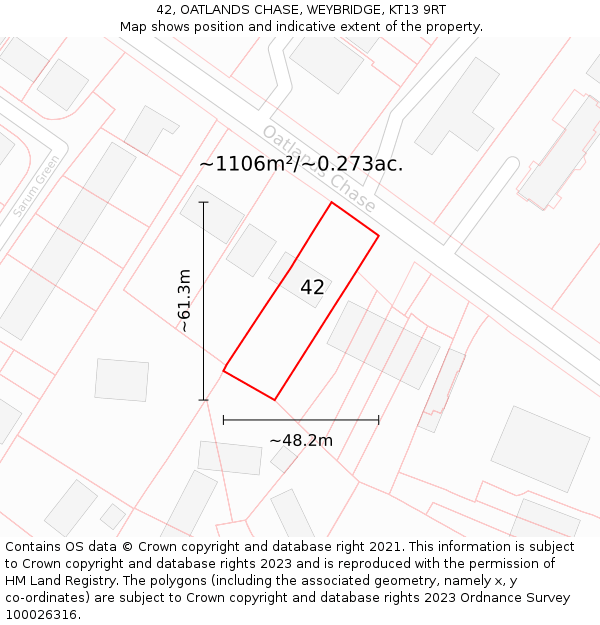 42, OATLANDS CHASE, WEYBRIDGE, KT13 9RT: Plot and title map