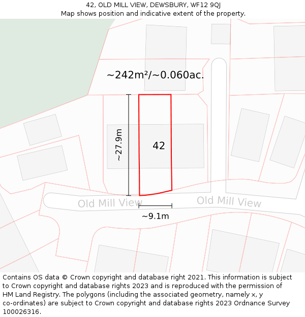 42, OLD MILL VIEW, DEWSBURY, WF12 9QJ: Plot and title map