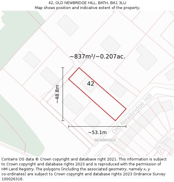 42, OLD NEWBRIDGE HILL, BATH, BA1 3LU: Plot and title map