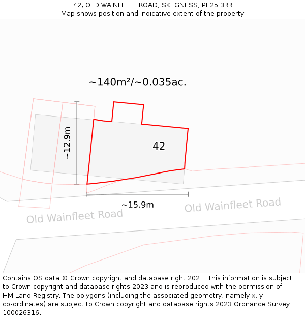 42, OLD WAINFLEET ROAD, SKEGNESS, PE25 3RR: Plot and title map