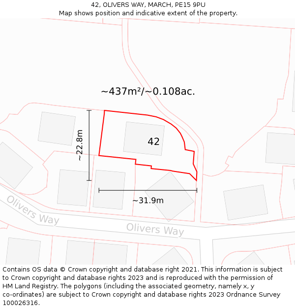 42, OLIVERS WAY, MARCH, PE15 9PU: Plot and title map