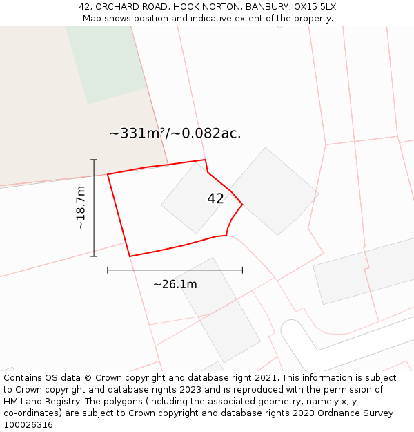 42, ORCHARD ROAD, HOOK NORTON, BANBURY, OX15 5LX: Plot and title map