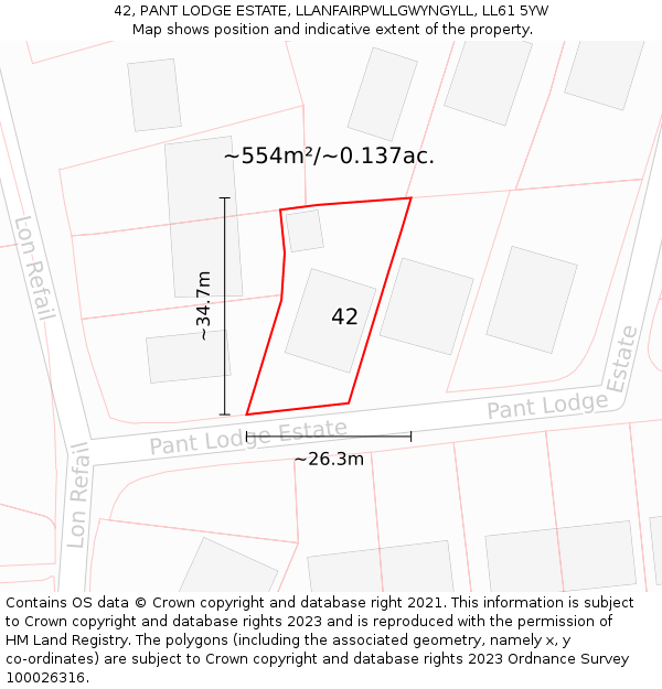 42, PANT LODGE ESTATE, LLANFAIRPWLLGWYNGYLL, LL61 5YW: Plot and title map