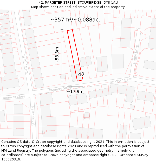 42, PARGETER STREET, STOURBRIDGE, DY8 1AU: Plot and title map