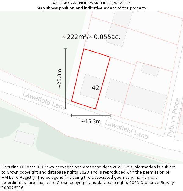 42, PARK AVENUE, WAKEFIELD, WF2 8DS: Plot and title map