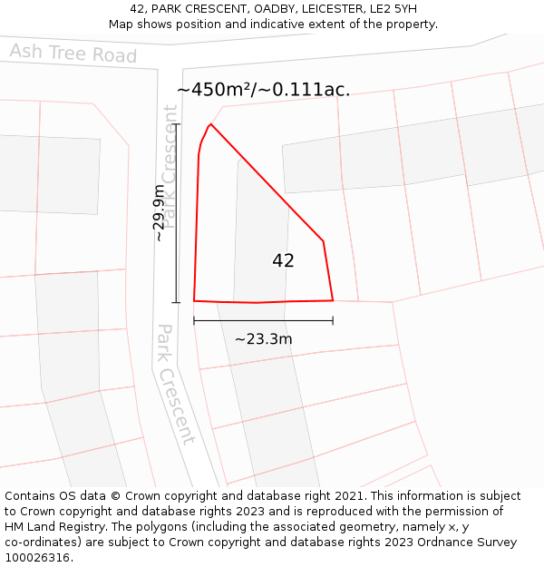 42, PARK CRESCENT, OADBY, LEICESTER, LE2 5YH: Plot and title map