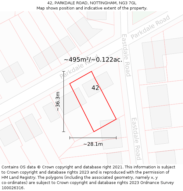 42, PARKDALE ROAD, NOTTINGHAM, NG3 7GL: Plot and title map