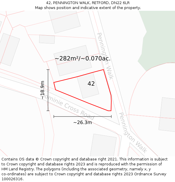 42, PENNINGTON WALK, RETFORD, DN22 6LR: Plot and title map