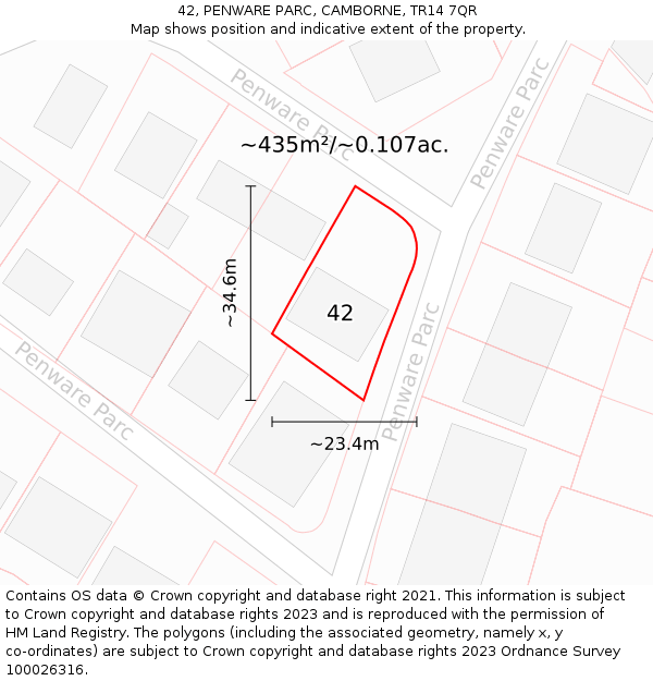 42, PENWARE PARC, CAMBORNE, TR14 7QR: Plot and title map