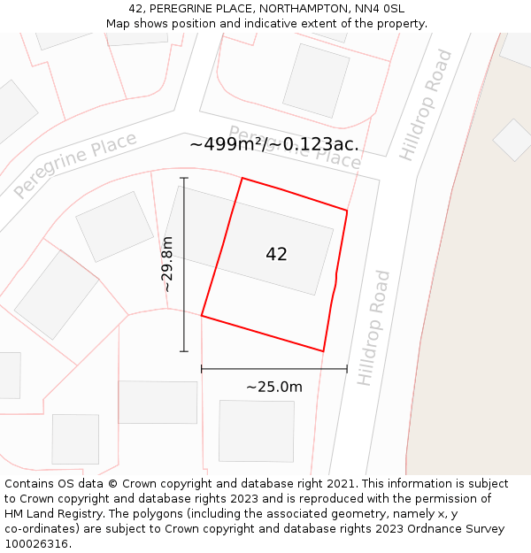 42, PEREGRINE PLACE, NORTHAMPTON, NN4 0SL: Plot and title map