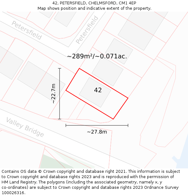 42, PETERSFIELD, CHELMSFORD, CM1 4EP: Plot and title map