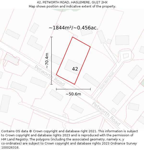 42, PETWORTH ROAD, HASLEMERE, GU27 2HX: Plot and title map
