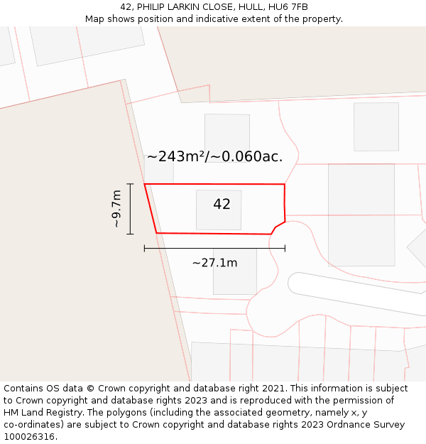 42, PHILIP LARKIN CLOSE, HULL, HU6 7FB: Plot and title map