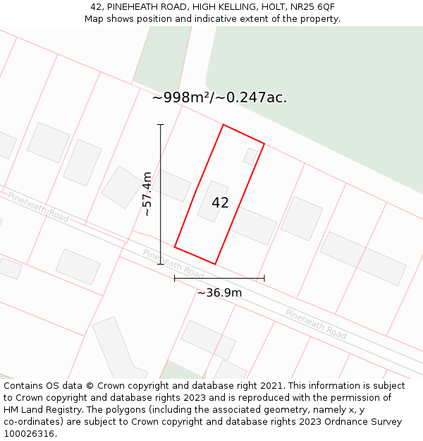 42, PINEHEATH ROAD, HIGH KELLING, HOLT, NR25 6QF: Plot and title map