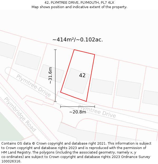 42, PLYMTREE DRIVE, PLYMOUTH, PL7 4LX: Plot and title map