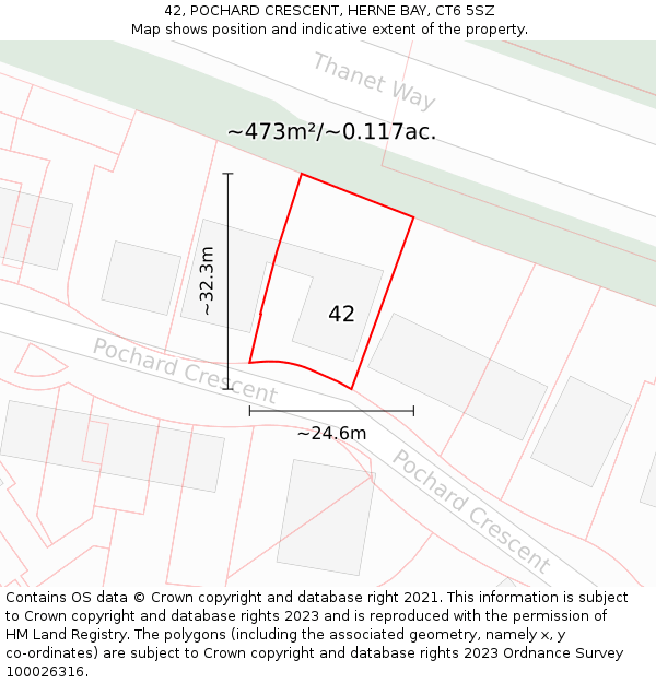 42, POCHARD CRESCENT, HERNE BAY, CT6 5SZ: Plot and title map