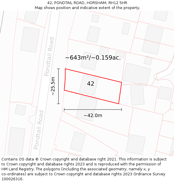 42, PONDTAIL ROAD, HORSHAM, RH12 5HR: Plot and title map