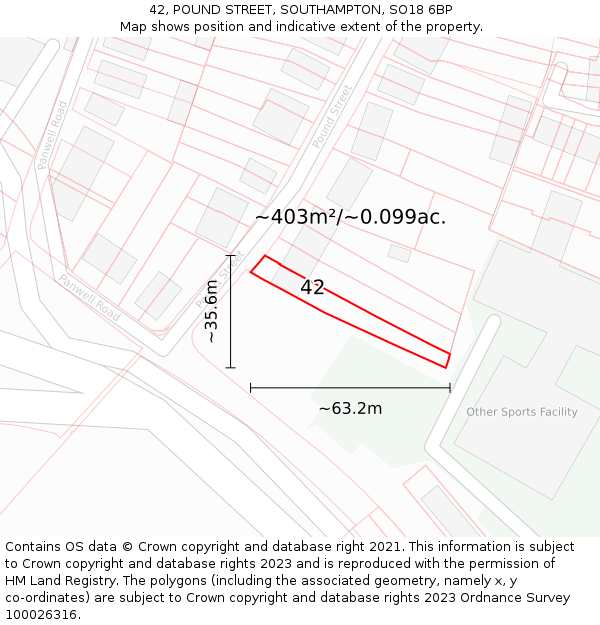 42, POUND STREET, SOUTHAMPTON, SO18 6BP: Plot and title map