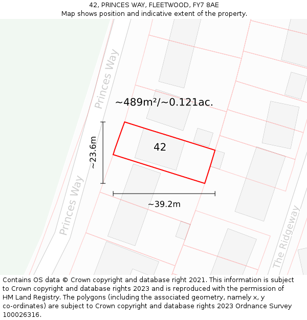 42, PRINCES WAY, FLEETWOOD, FY7 8AE: Plot and title map