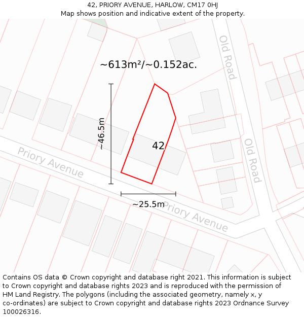 42, PRIORY AVENUE, HARLOW, CM17 0HJ: Plot and title map