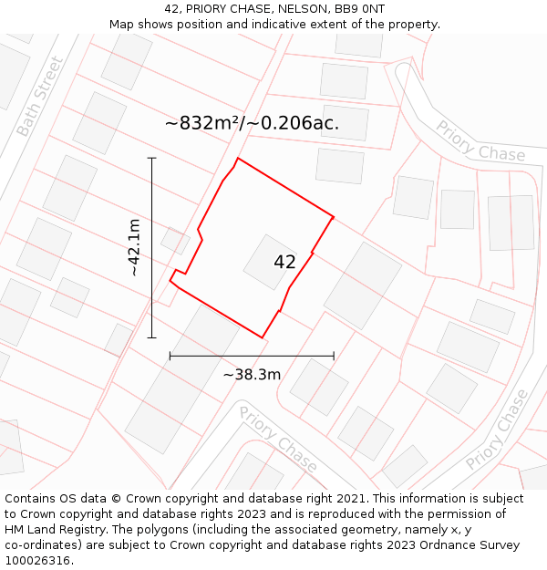 42, PRIORY CHASE, NELSON, BB9 0NT: Plot and title map