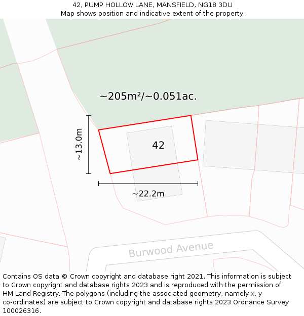 42, PUMP HOLLOW LANE, MANSFIELD, NG18 3DU: Plot and title map