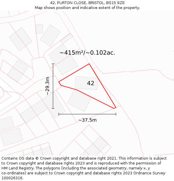 42, PURTON CLOSE, BRISTOL, BS15 9ZE: Plot and title map