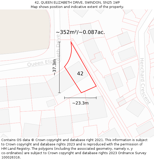 42, QUEEN ELIZABETH DRIVE, SWINDON, SN25 1WP: Plot and title map