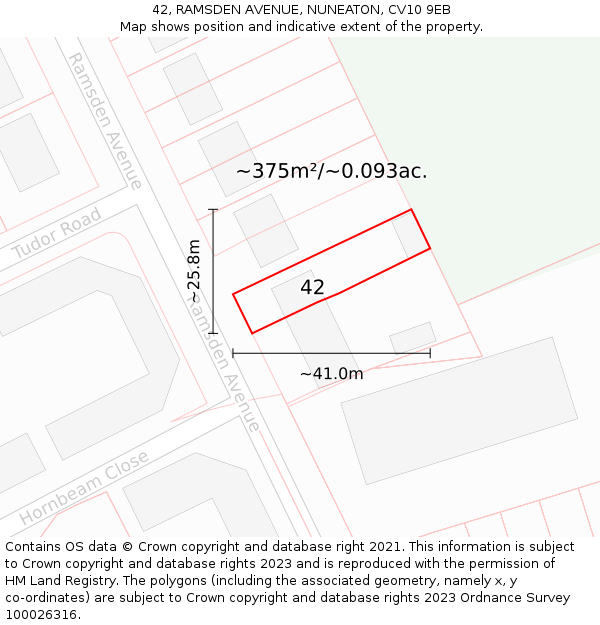 42, RAMSDEN AVENUE, NUNEATON, CV10 9EB: Plot and title map