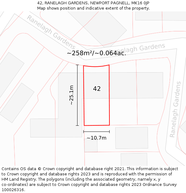 42, RANELAGH GARDENS, NEWPORT PAGNELL, MK16 0JP: Plot and title map