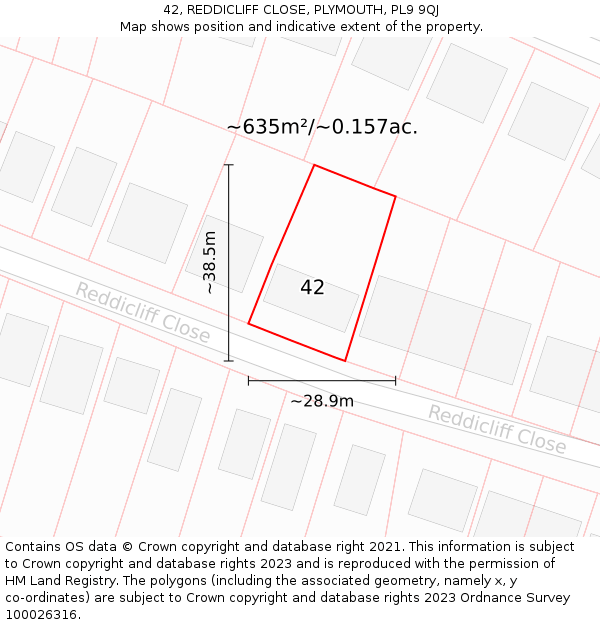 42, REDDICLIFF CLOSE, PLYMOUTH, PL9 9QJ: Plot and title map