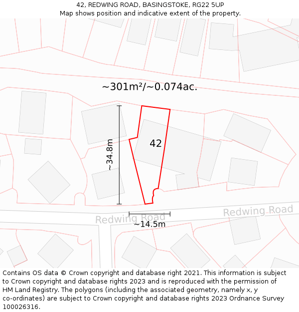 42, REDWING ROAD, BASINGSTOKE, RG22 5UP: Plot and title map