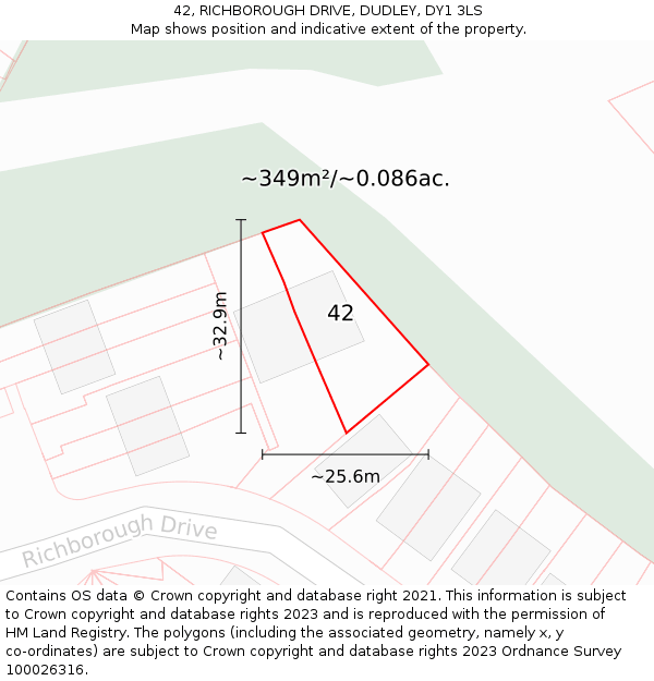 42, RICHBOROUGH DRIVE, DUDLEY, DY1 3LS: Plot and title map