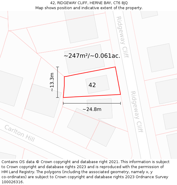 42, RIDGEWAY CLIFF, HERNE BAY, CT6 8JQ: Plot and title map