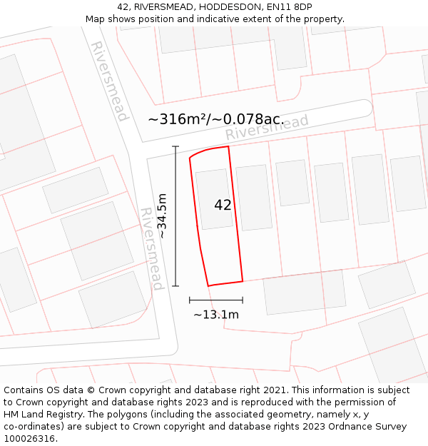 42, RIVERSMEAD, HODDESDON, EN11 8DP: Plot and title map