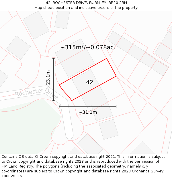 42, ROCHESTER DRIVE, BURNLEY, BB10 2BH: Plot and title map