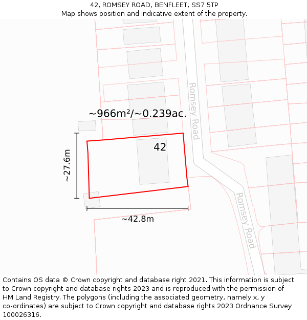 42, ROMSEY ROAD, BENFLEET, SS7 5TP: Plot and title map