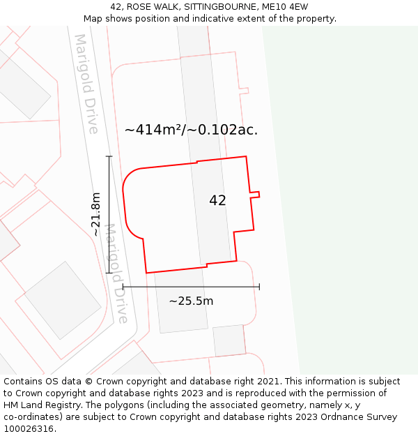 42, ROSE WALK, SITTINGBOURNE, ME10 4EW: Plot and title map