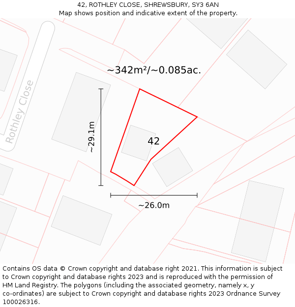 42, ROTHLEY CLOSE, SHREWSBURY, SY3 6AN: Plot and title map