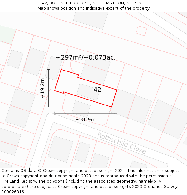 42, ROTHSCHILD CLOSE, SOUTHAMPTON, SO19 9TE: Plot and title map