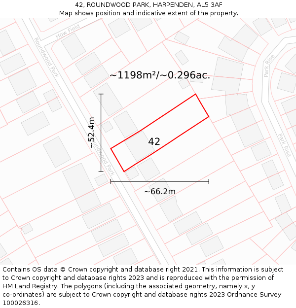 42, ROUNDWOOD PARK, HARPENDEN, AL5 3AF: Plot and title map