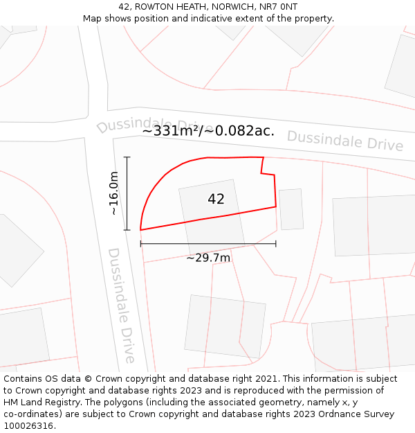 42, ROWTON HEATH, NORWICH, NR7 0NT: Plot and title map