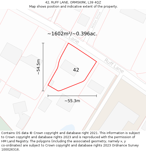 42, RUFF LANE, ORMSKIRK, L39 4QZ: Plot and title map