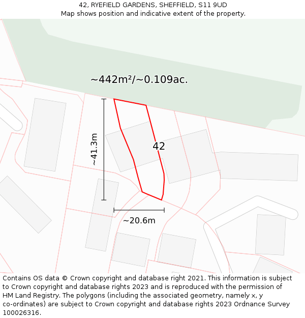 42, RYEFIELD GARDENS, SHEFFIELD, S11 9UD: Plot and title map