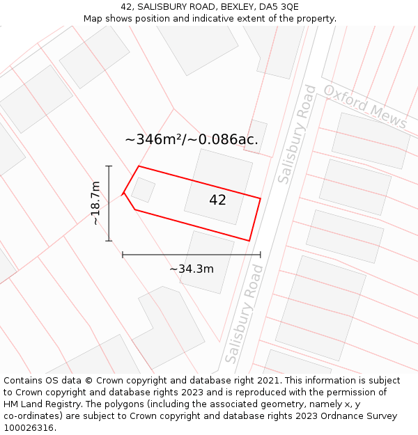 42, SALISBURY ROAD, BEXLEY, DA5 3QE: Plot and title map