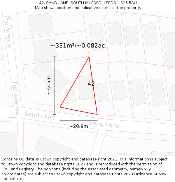 42, SAND LANE, SOUTH MILFORD, LEEDS, LS25 5AU: Plot and title map