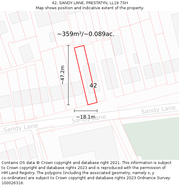 42, SANDY LANE, PRESTATYN, LL19 7SH: Plot and title map